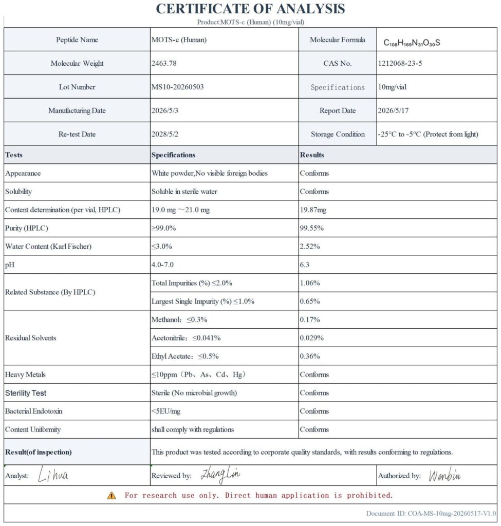 MOTS-C certificate of analysis